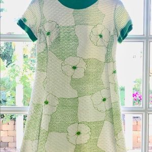 Vintage 60s green Marimekko style A-line cotton quilted mini mod dress Small